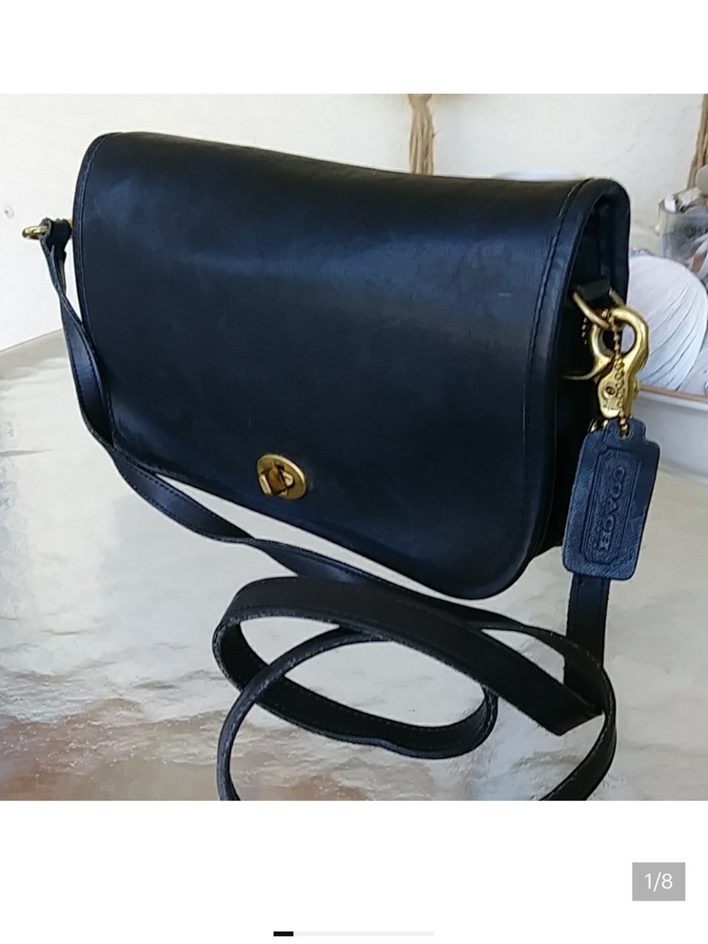 Coach Black Leather Turn-Lock Crossbody with Gold Hardware